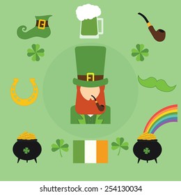 Happy St. Patrick's Day vector illustration icons. Traditional irish symbols in modern flat style. Design elements for Irish poster, banner.
