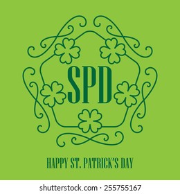 Happy St. Patrick's Day - vector card in monogram style with clover.