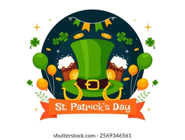 Happy St. Patrick's Day Vector Illustration on March 17 Featuring Golden Coins, a Green Hat, Beer, and Shamrocks in a Flat Style Cartoon Background