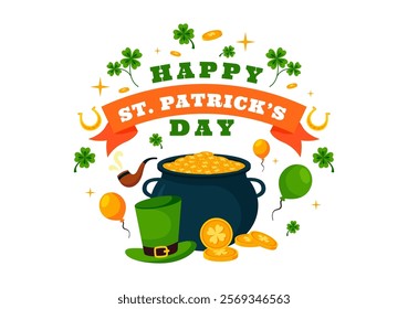 Happy St. Patrick's Day Vector Illustration on March 17 Featuring Golden Coins, a Green Hat, Beer, and Shamrocks in a Flat Style Cartoon Background