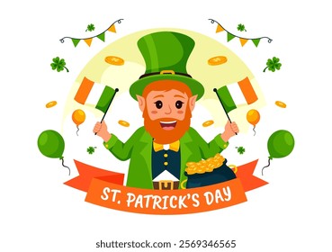 Happy St. Patrick's Day Vector Illustration on March 17 Featuring Golden Coins, a Green Hat, Beer, and Shamrocks in a Flat Style Cartoon Background