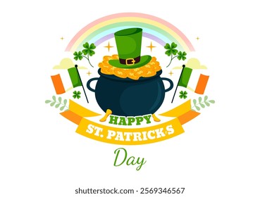 Happy St. Patrick's Day Vector Illustration on March 17 Featuring Golden Coins, a Green Hat, Beer, and Shamrocks in a Flat Style Cartoon Background