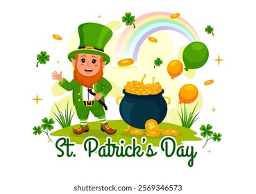 Happy St. Patrick's Day Vector Illustration on March 17 Featuring Golden Coins, a Green Hat, Beer, and Shamrocks in a Flat Style Cartoon Background