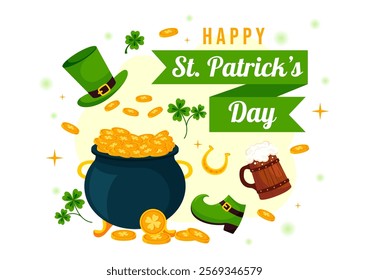 Happy St. Patrick's Day Vector Illustration on March 17 Featuring Golden Coins, a Green Hat, Beer, and Shamrocks in a Flat Style Cartoon Background