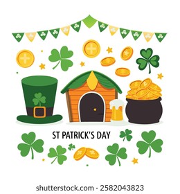 Happy St Patrick's Day Vector illustration on 17 March with Golden Coins