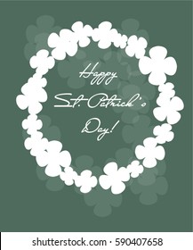 Happy St. Patrick's Day vector illustration .Green clover wreath frame decoration on the dark background.