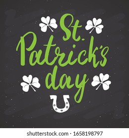 Happy St Patrick's Day Vintage greeting card Hand lettering, Irish holiday grunge textured retro design vector illustration.