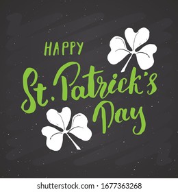 Happy St Patrick's Day Vintage greeting card Hand lettering, Irish holiday grunge textured retro design vector illustration.
