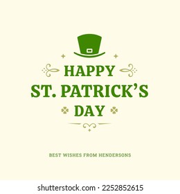 Happy St Patrick's Day vintage greeting card leprechaun hat typographic template vector flat illustration. Irish luck character headdress green classic curved ornate Celtic holiday decor design