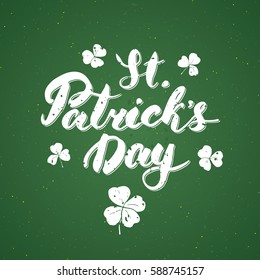 Happy St Patrick's Day Vintage greeting card Hand lettering, Irish holiday grunge textured retro design vector illustration.