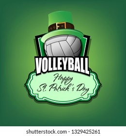 Happy St. Patricks day. Volleyball logo template design. Volleyball ball with St. Patrick hat. Pattern for banner, poster, greeting card, party invitation. Vector illustration