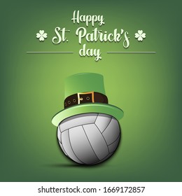 Happy St. Patrick's day. Volleyball ball in leprechaun hat on an isolated background. Pattern for banner, poster, greeting card, party invitation. Vector illustration