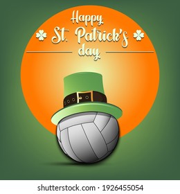 Happy St. Patricks day. Volleyball ball in leprechaun hat on an isolated background. Pattern for greeting card, logo, banner, poster, party invitation. Vector illustration