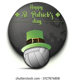 Happy St. Patricks day. Volleyball ball in leprechaun hat on an isolated background. Pattern for greeting card, logo, banner, poster, party invitation. Vector illustration