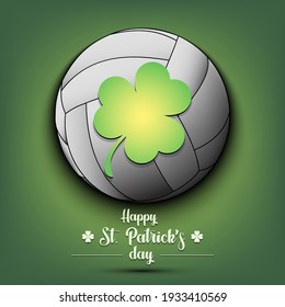 Happy St. Patricks day. Volleyball ball and clover on an isolated background.  Pattern for greeting card, logo, banner, poster, party invitation. Vector illustration