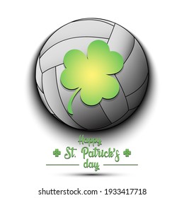 Happy St. Patricks day. Volleyball ball and clover on an isolated background.  Pattern for greeting card, logo, banner, poster, party invitation. Vector illustration