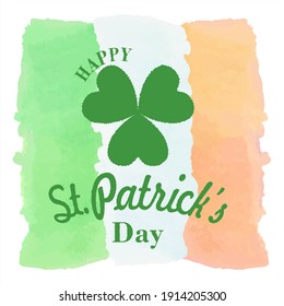 Happy St. Patrick's day watercolor banner. Green clover Shamrock on watercolor background. Vector illustration