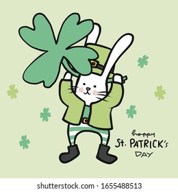 Happy St. Patrick's Day white rabbit cartoon vector illustration