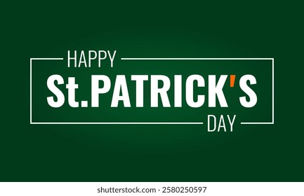 happy st. patrick's day, white and orange text over green gradient background