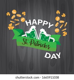 happy st patrick's day in wood texture background