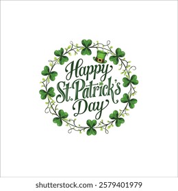 Happy St. Patrick's Day Wreath with Shamrocks  Leprechaun Hat
Festive St. Patrick’s Day Calligraphy in Irish Flag Colors
Classy St. Patrick’s Day Typography Logo with Decorative Clovers
