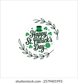 Happy St. Patrick's Day Wreath with Shamrocks  Leprechaun Hat
Festive St. Patrick’s Day Calligraphy in Irish Flag Colors
Classy St. Patrick’s Day Typography Logo with Decorative Clovers
