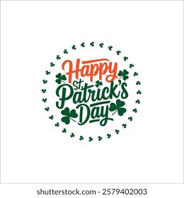 Happy St. Patrick's Day Wreath with Shamrocks  Leprechaun Hat
Festive St. Patrick’s Day Calligraphy in Irish Flag Colors
Classy St. Patrick’s Day Typography Logo with Decorative Clovers
