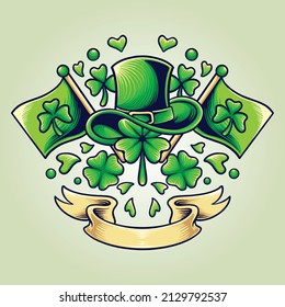 Happy st patricks flag with vintage vector illustrations for your work logo, merchandise t-shirt, stickers and label designs, poster, greeting cards advertising business company or brands