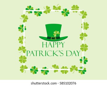 Happy St. Patrick's. Frame with leprechaun hat and clover. Vector illustration