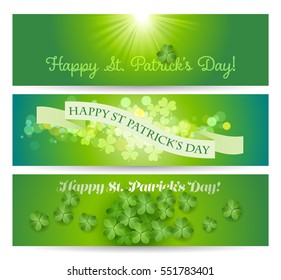 Happy St. Patricks's Day banners with shamrock on a green background, eps10 vector