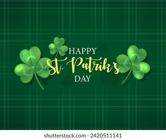 Happy St Patriks day banner element with shamrock leafs.