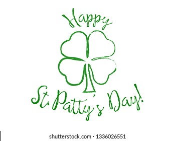 Happy St. Patty's Day Text With Shamrock On White Background