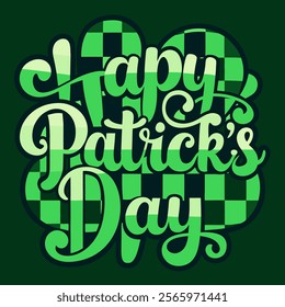 Happy St Petrik's Day - funny Irish day lettering in checkered pattern design for posters, flyers, t-shirts, cards, invitations, stickers, banners, gifts. Hand painted brush pen modern Irish call