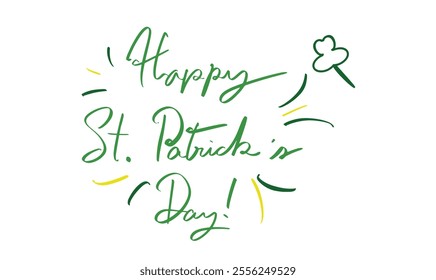 happy st. saint patrick day calligraphy hand written script text font monday 17 seventeen day march month 2025 leaf irish luck shamrock leprechaun treland holiday celebration event spring season green