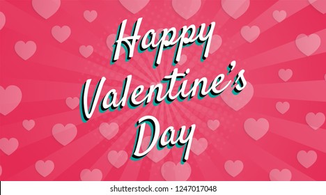 Happy St. Valentine Day banner or background. Sale information. Composition with white and red hearts. Vector illustration.