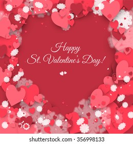 Happy St. Valentine's Day! Abstract background with ribbon and flying snowflakes and hearts to the Day of St. Valentine. Stock vector.