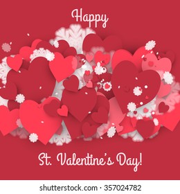 Happy St. Valentine's Day! Abstract background with ribbon and flying snowflakes and hearts to the Day of St. Valentine. Stock vector.
