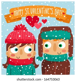 Happy St. Valentine's Day greeting card with couple