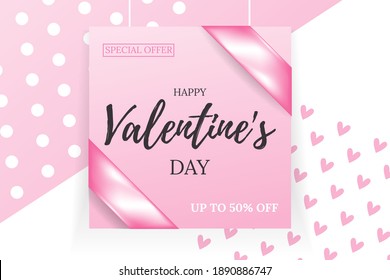 Happy St. Valentine's day hand drawn text on pink board. Typography postcard, greeting card, invitation, banner, placard,  poster concept design template. Romantic quote. Vector illustration