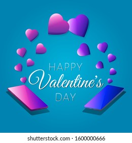 Happy St Valentine's day  ! St Valentines Pattern illustration, smartphone send messages with love, and they fly in envelopes with pink hearts