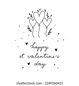 Happy St. Valentine's Day vector card. Love balloons doodle illustration