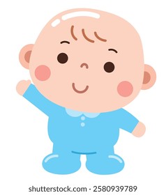 Happy Standing Baby in Blue Onesie Illustration