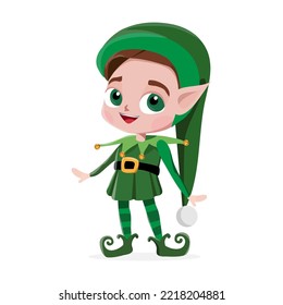 
happy standing colored elf on white background