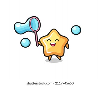 happy star cartoon playing soap bubble , cute style design for t shirt, sticker, logo element