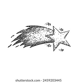 Happy Star Fall Hand gezeichnet. Traumjunge, Joy Adventure, Girl Roof Happy Star Fall Vektorgrafik Sketch. Isolierte schwarze Illustration