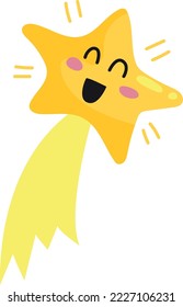 Happy star flying. Shooting comet laughing character