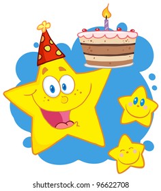 Happy Star Holding A Birthday Cake With Little Two Stars. Jpeg version also available in gallery.