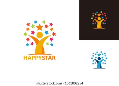 Happy Star Tree Logo Template Design Vector, Emblem, Design Concept, Creative Symbol, Icon