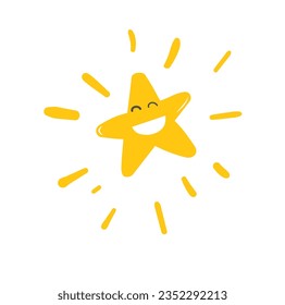 Happy star vector illustration. Yellow star clip art in cartoon style.  Happiness vector. Joyful star.