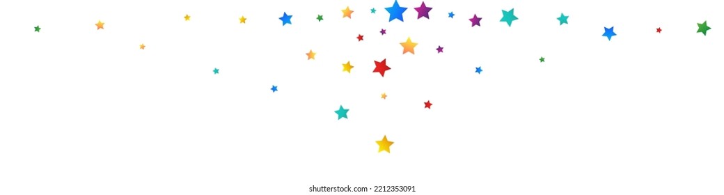 Happy Starfall Celebrate Vector White Panoramic Background. Abstract Dust Postcard. Independence Confetti Banner. Falling Constellation Fun Pattern.